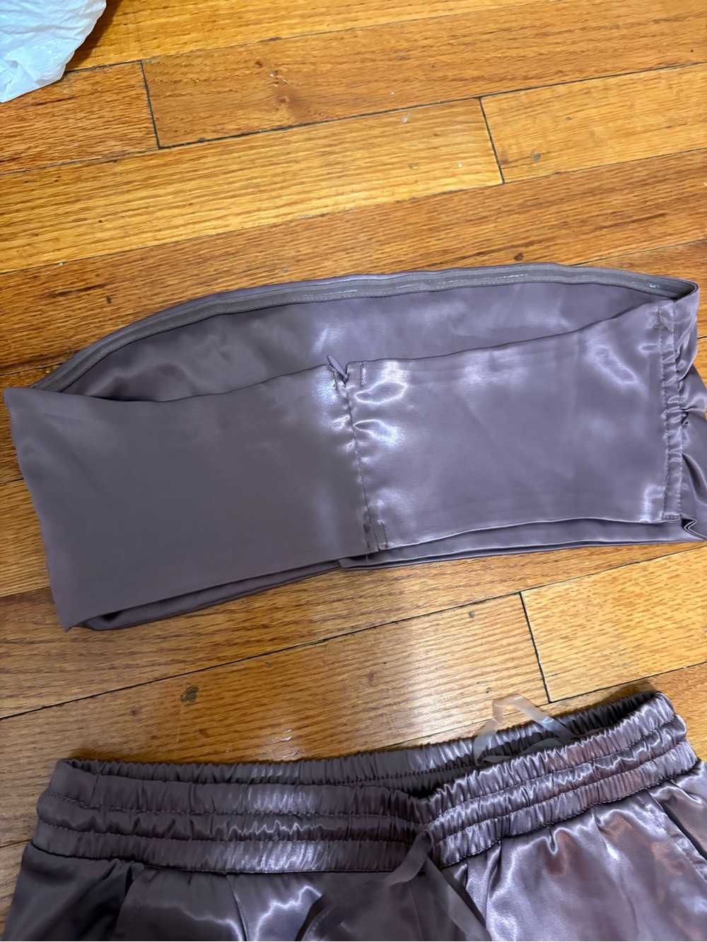 Satin Lavender High-Waist Jogger Pants - Women's Two-Piece Set - Picture 5 of 6